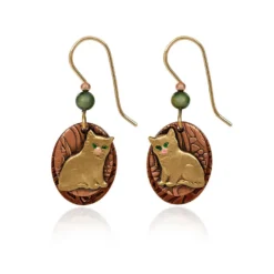 Silver Forest Cat On Layered Gold-Tone Mixed Metal Drop Earrings