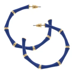 Celeste Blue Enamel Bamboo Hoop Earrings