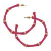 Celeste Pink Enamel Bamboo Hoop Earrings
