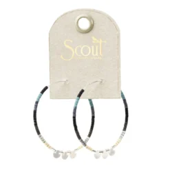 Chromacolor Miyuki Bead Black, Multicolor And Silver Large Hoop Earrings