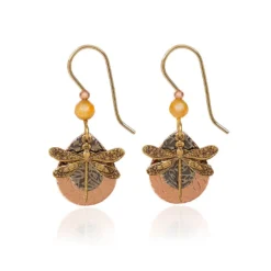 Silver Forest Dragonfly On Mixed Metal Teardrop Earrings
