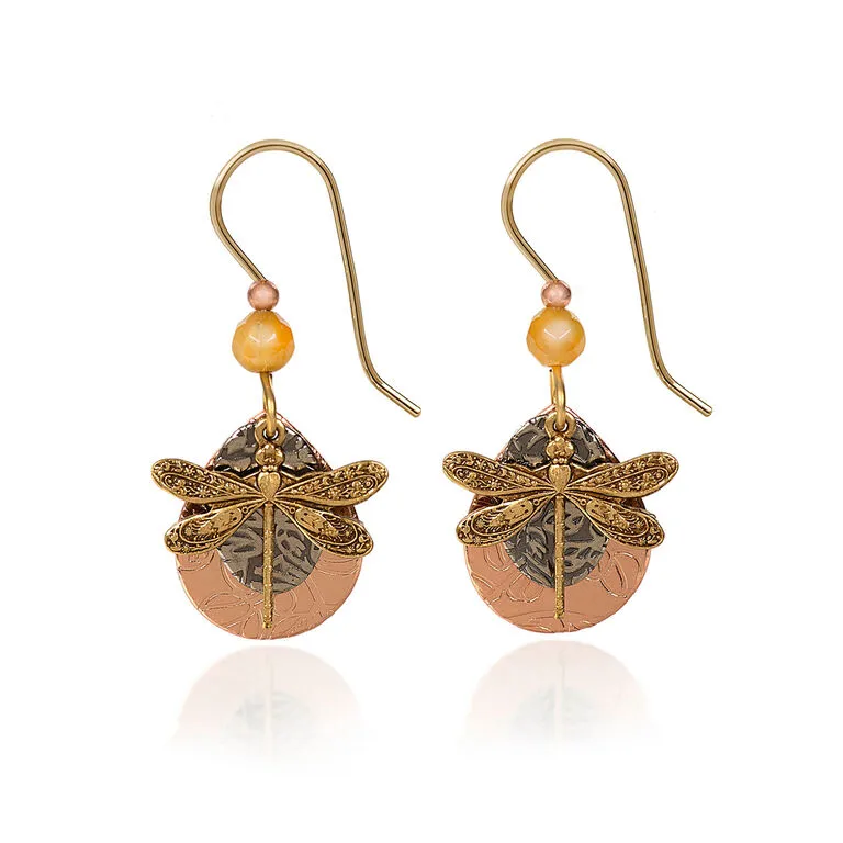 Silver Forest Dragonfly On Mixed Metal Teardrop Earrings 1 Silver Forest Dragonfly On Mixed Metal Teardrop Earrings