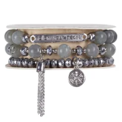 Soul Stacks Follow Your Heart Beaded Stretch Bracelets, Set Of 3 -Hallmark Shop Follow Your Heart GraySilver Beaded Stretch Bracelets STXHRT 03