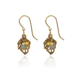 Silver Forest Gold-Tone Open Leaf Beaded Metal Drop Earrings