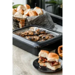 Charcoal Fancy Panz Rectangle Foil Pan 2-in-1 Deep Serving Tray -Hallmark Shop Gray Rectangle Serving Tray With Lid for Foil Pans FPD03 03