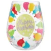 Lolita Happy Birthday Balloons Handpainted Stemless Wine Glass, 20 Oz.