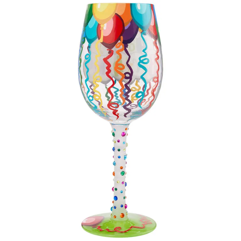 Lolita Happy Birthday Balloons And Streamers Handpainted Wine Glass, 15 Oz. 2 Lolita Happy Birthday Balloons And Streamers Handpainted Wine Glass, 15 Oz. - Image 2