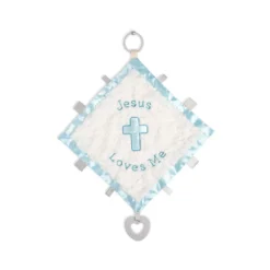 Demdaco Jesus Loves Me Blue Trim Activity Blankie