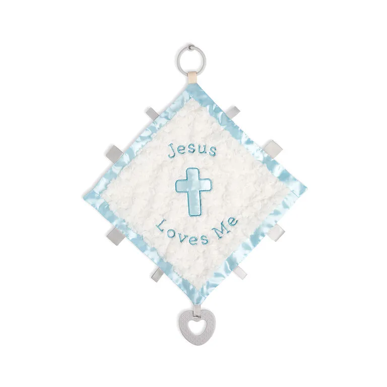 Demdaco Jesus Loves Me Blue Trim Activity Blankie 1 Demdaco Jesus Loves Me Blue Trim Activity Blankie