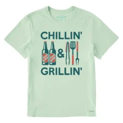 Life Is Good Chillin & Grillin Men's Light Green T-Shirt, Medium