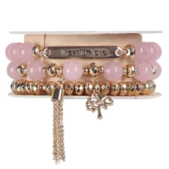 Soul Stacks Live With Love Beaded Stretch Bracelets, Set Of 3 -Hallmark Shop Live With Love PinkGold Beaded Stretch Bracelets STXLOV 03