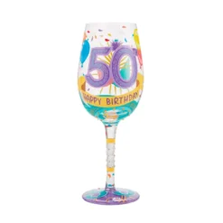Lolita Happy 50th Birthday Handpainted Wine Glass, 15 Oz.