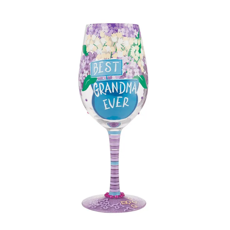 Lolita Best Grandma Ever Handpainted Wine Glass, 15 Oz. 1 Lolita Best Grandma Ever Handpainted Wine Glass, 15 Oz.