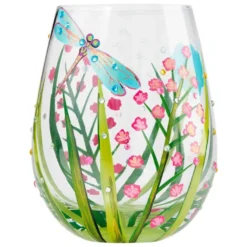 Lolita® Dragonfly Handpainted Stemless Wine Glass, 20 Oz.