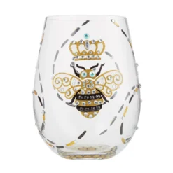 Lolita Queen Bee Handpainted Stemless Wine Glass, 20 Oz.