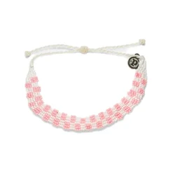 Pura Vida Pink Woven Seed Bead Checkerboard Bracelet