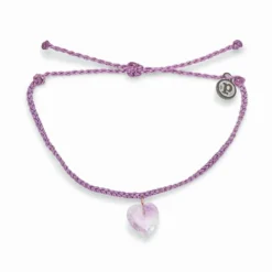 Pura Vida Stone Heart Amethyst Charm Bracelet