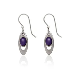 Silver Forest Purple Stone And Silver-Tone Teardrop Metal Earrings
