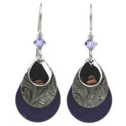 Purple And Silver Layered Metal Drop Earrings