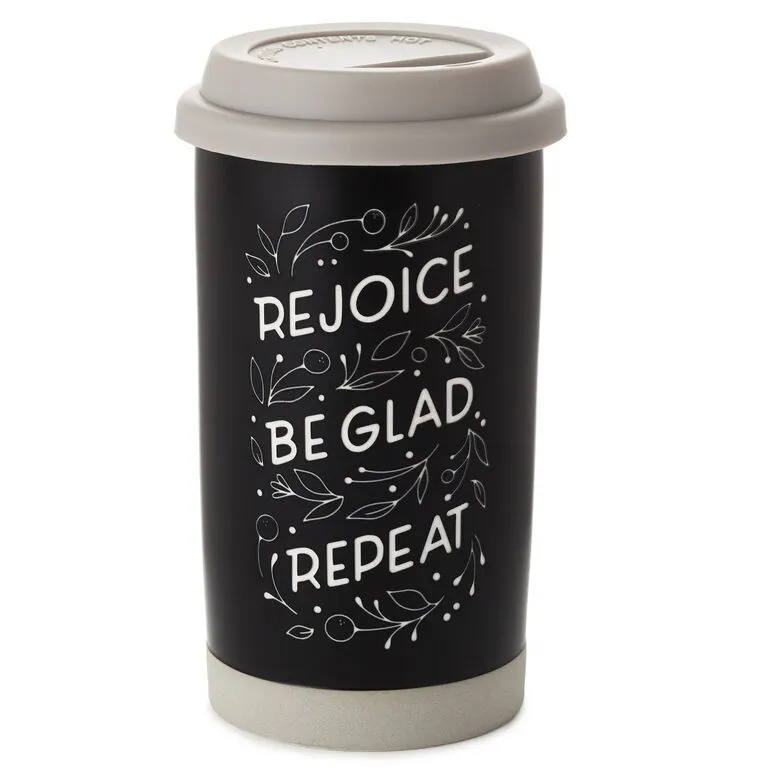 Hallmark Rejoice Repeat Ceramic Travel Mug, 12 Oz. 1 Hallmark Rejoice Repeat Ceramic Travel Mug, 12 Oz.