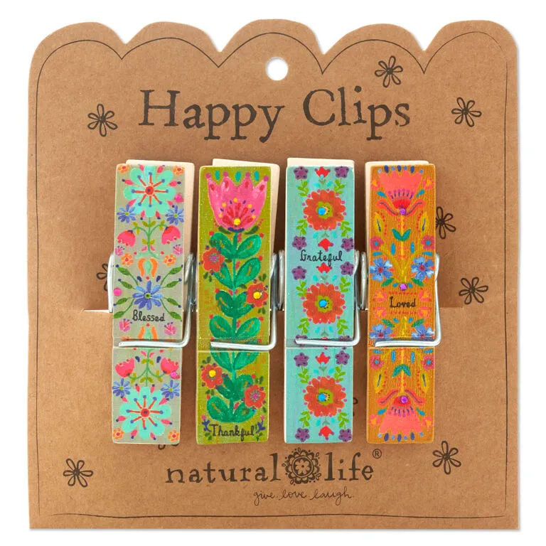 Natural Life Thankful Blessed Floral Happy Clips, Set Of 4 1 Natural Life Thankful Blessed Floral Happy Clips, Set Of 4