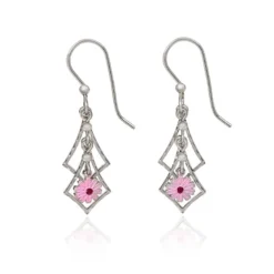 Silver Forest Silver-Tone Cascading Diamonds With Flower Dangle Earrings