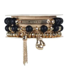 Soul Stacks Warrior Beaded Stretch Bracelets, Set Of 3 -Hallmark Shop Warrior BlackGold Beaded Stretch Bracelets STXWAR 03