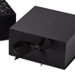 Hallmark 8" Square Black Gift Boxes With Paper Shred, 2-Pack -Hallmark Shop Black Large Gift Boxes With Paper Shred 5EBC1856 05
