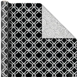 Hallmark Black And White Prints 3-Pack Reversible Wrapping Paper, 75 Sq. Ft. Total -Hallmark Shop Black and White Prints 3Pack Reversible Gift Wrap 5EWR6401 06