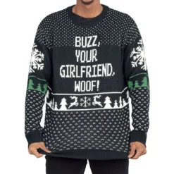 Buzz, Your Girlfriend, Woof! Ugly Christmas Sweater -Hallmark Shop Buzz YourGirlfriend Woof UglyChristmasSweater uglysweater042 79