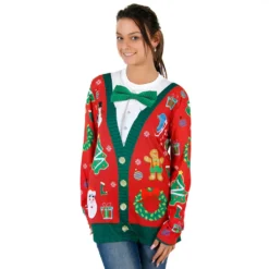 Women's Christmas Cardigan With Bow Long Sleeve All Over Print Ugly Christmas Shirt