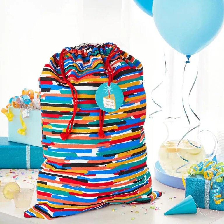 Hallmark 28" Colorful Stripes Fabric Gift Bag With Tag - Image 2