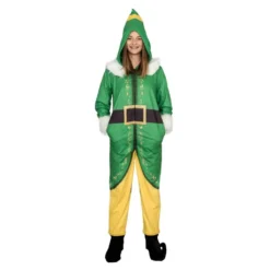 Buddy The Elf Costume Pajamas Union Jumpsuit -Hallmark Shop Elf Buddy Santa I Know Him Ugly Christmas Sweater 3