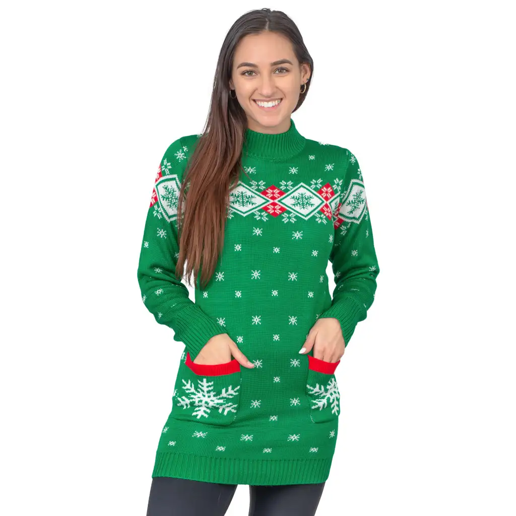 Festive Snowflakes Womens Ugly Christmas Sweater Dress 1 Festive Snowflakes Womens Ugly Christmas Sweater Dress