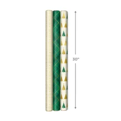 Hallmark Gold And Green 3-Pack Christmas Wrapping Paper Assortment, 120 Sq. Ft. -Hallmark Shop Gold and Green Assortment Christmas Gift Wrap 5JXW1204 04