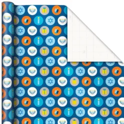 Hallmark Blue Hanukkah Designs 3-Pack Wrapping Paper Assortment, 120 Sq. Ft. -Hallmark Shop Hanukkah Designs Wrapping Paper Assortment 5JXW1257 04