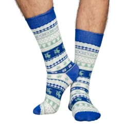 Humping Reindeer Adult Ugly Christmas Socks Blue And White -Hallmark Shop Humping Reindeer Adult Ugly Socks 001