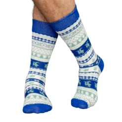 Humping Reindeer Adult Ugly Christmas Socks Blue And White -Hallmark Shop Humping Reindeer Adult Ugly Socks 002