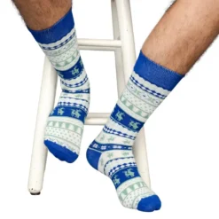 Humping Reindeer Adult Ugly Christmas Socks Blue And White -Hallmark Shop Humping Reindeer Adult Ugly Socks 003