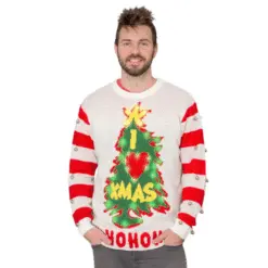 I Love Xmas HOHOHO Grinch Light Up (LED) Christmas Tree And Star Ugly Christmas Sweater