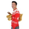 Red 3-D Ugly Christmas Sweater With Stuffed Moose