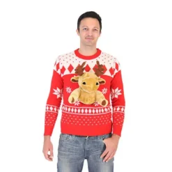 Red 3-D Ugly Christmas Sweater With Stuffed Moose 6 Red 3-D Ugly Christmas Sweater With Stuffed Moose -Hallmark Shop IMG 9462