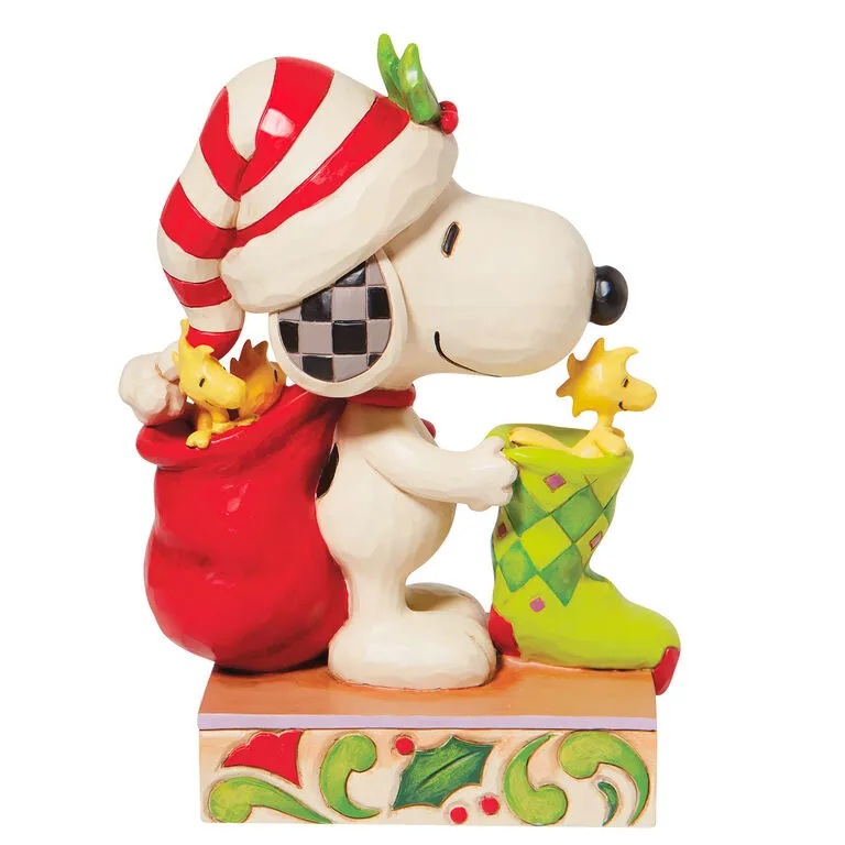 Enesco Jim Shore Peanuts Snoopy And Woodstock With Stocking Figurine, 7" 2 Enesco Jim Shore Peanuts Snoopy And Woodstock With Stocking Figurine, 7" - Image 2