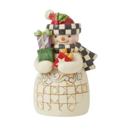 Enesco Jim Shore Mini Snowman With Checkered Hat And Scarf Figurine, 3.54"