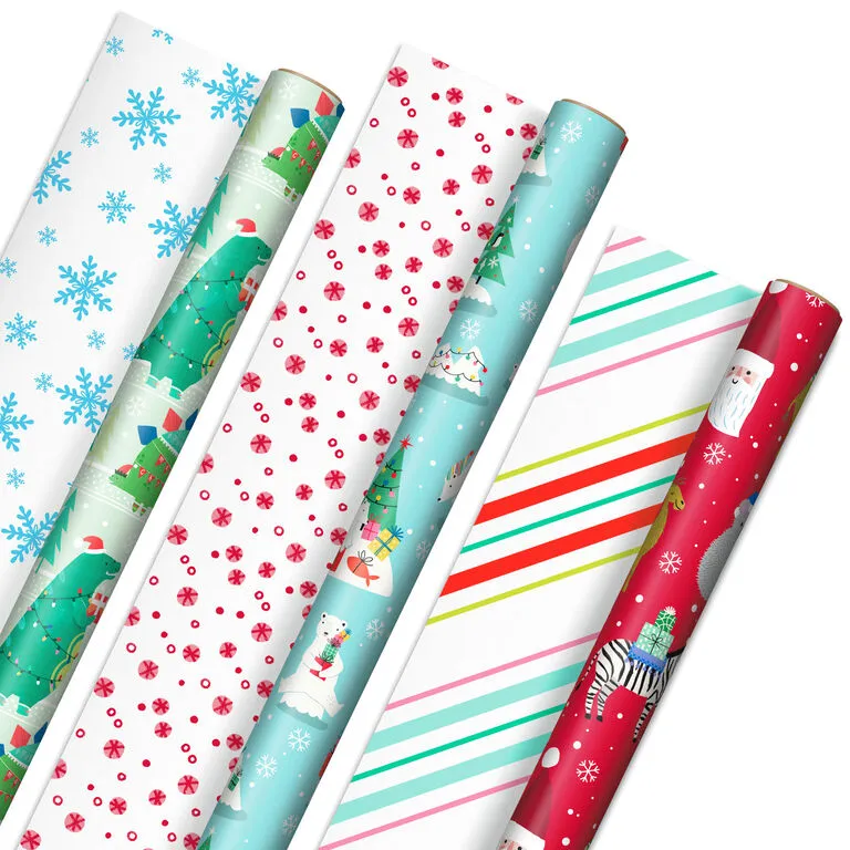 Hallmark Winter Friends 3-Pack Reversible Kids Christmas Wrapping Paper Assortment, 120 Sq. Ft. 1 Hallmark Winter Friends 3-Pack Reversible Kids Christmas Wrapping Paper Assortment, 120 Sq. Ft.