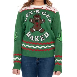 Women's Let's Get Baked Happy Gingerbread Ugly Christmas Sweater -Hallmark Shop Let sGetBakedHappyGingerbreadUglyChristmasSweater uglysweater55 49