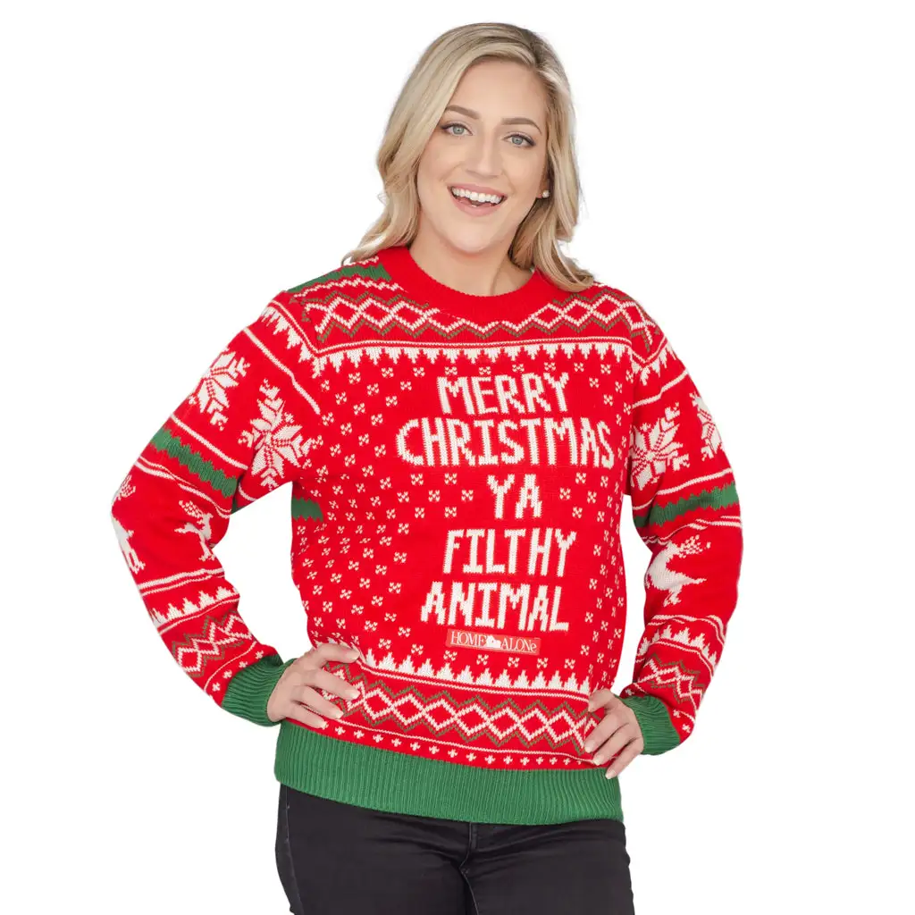 Women's Merry Christmas Ya Filthy Animal Snowflake And Reindeer Ugly Christmas Sweater 1 Women's Merry Christmas Ya Filthy Animal Snowflake And Reindeer Ugly Christmas Sweater