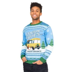 National Lampoon Christmas Vacation Blue Eddies Ugly Christmas Sweater 8 National Lampoon Christmas Vacation Blue Eddies Ugly Christmas Sweater -Hallmark Shop NationalLampoonChristmasVacationBlueEddiesUglyChristmasSweater 20337 EddieRVSweater Blue 787