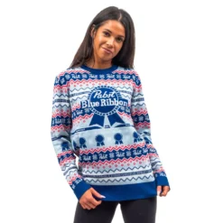 Pabst Fair Isle Beer Holiday Ugly Christmas Sweater -Hallmark Shop PBRFullKnitSweater 2139