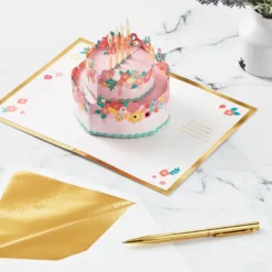 Hallmark Every Good Thing Floral Cake 3D Pop-Up Birthday Card -Hallmark Shop Pink Cake and Flowers 3D PopUp Birthday Card for Her 1299LAD2886 06